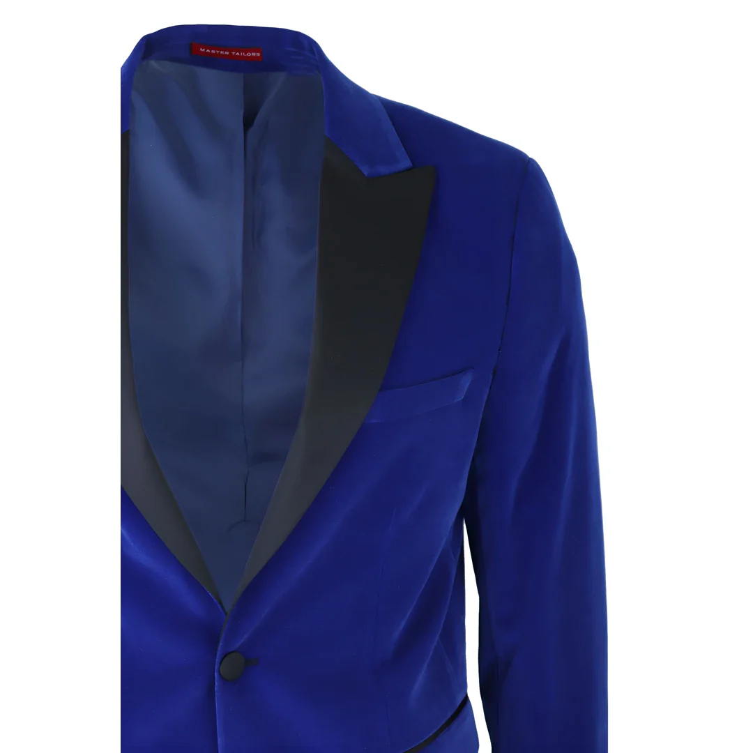 Men’s Royal Blue Velvet Tux Blazer Satin Lapels Dinner Wedding Prom Black Tie - Image 4