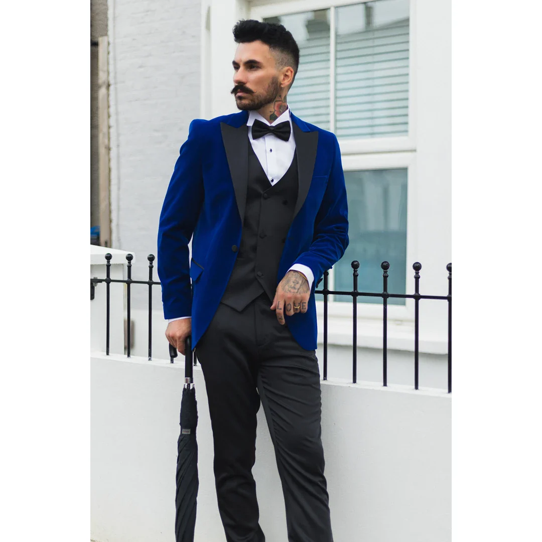 Men’s Royal Blue Velvet Tux Blazer Satin Lapels Dinner Wedding Prom Black Tie - Image 6