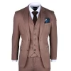Nathan Men’s Brown 3-Piece Slim Fit Suit