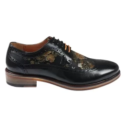 Ross – Men’s Floral Print Leather Black Brogue Shoes