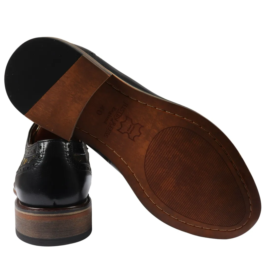 Ross – Men’s Floral Print Leather Black Brogue Shoes - Image 6