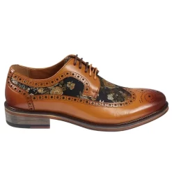 Ross – Men’s Floral Print Leather Brown Brogue Shoes