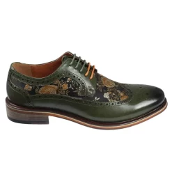 Ross – Men’s Floral Print Leather Green Brogue Shoes