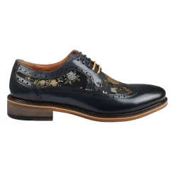 Ross – Men’s Floral Print Leather Navy Brogue Shoes