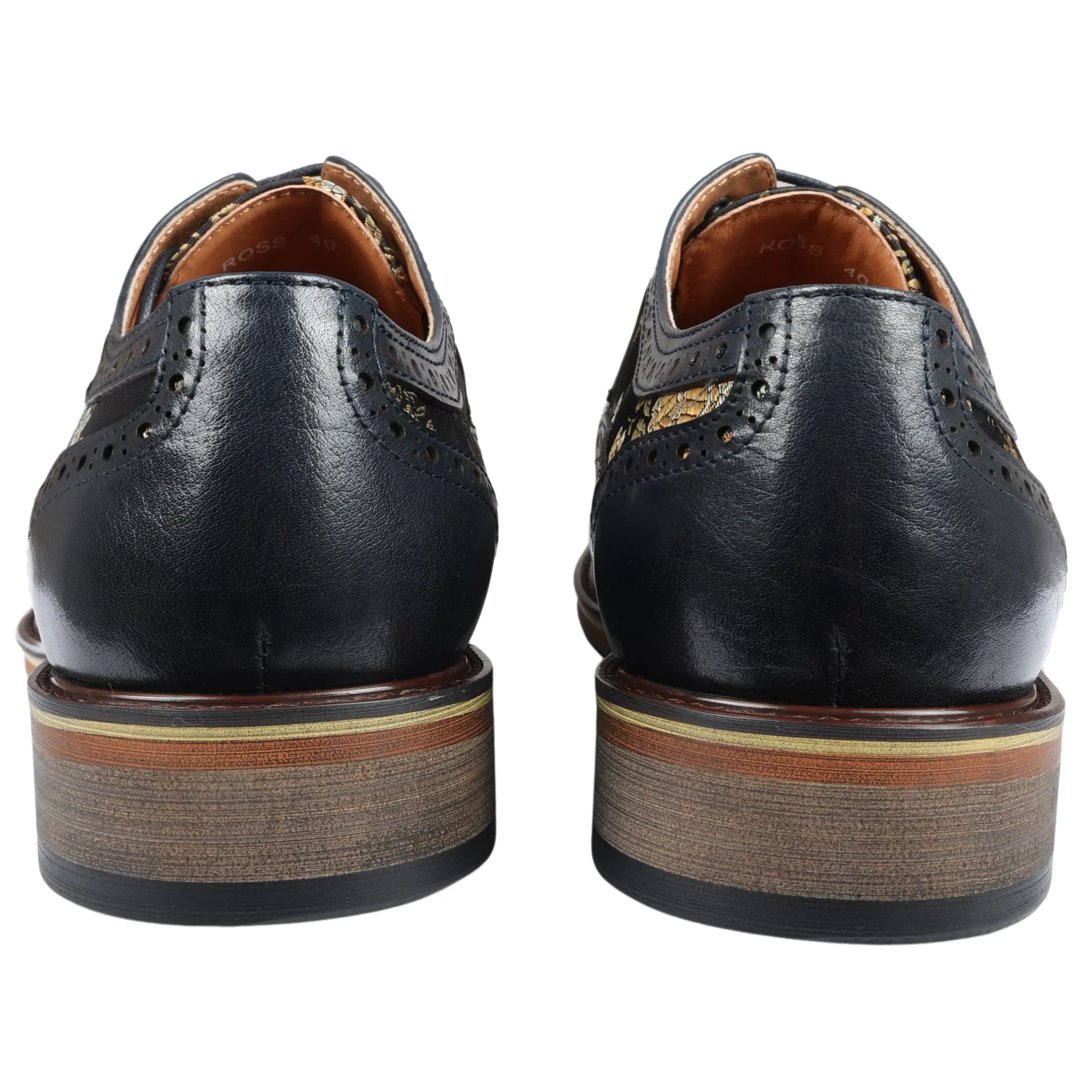 Ross – Men’s Floral Print Leather Navy Brogue Shoes - Image 5