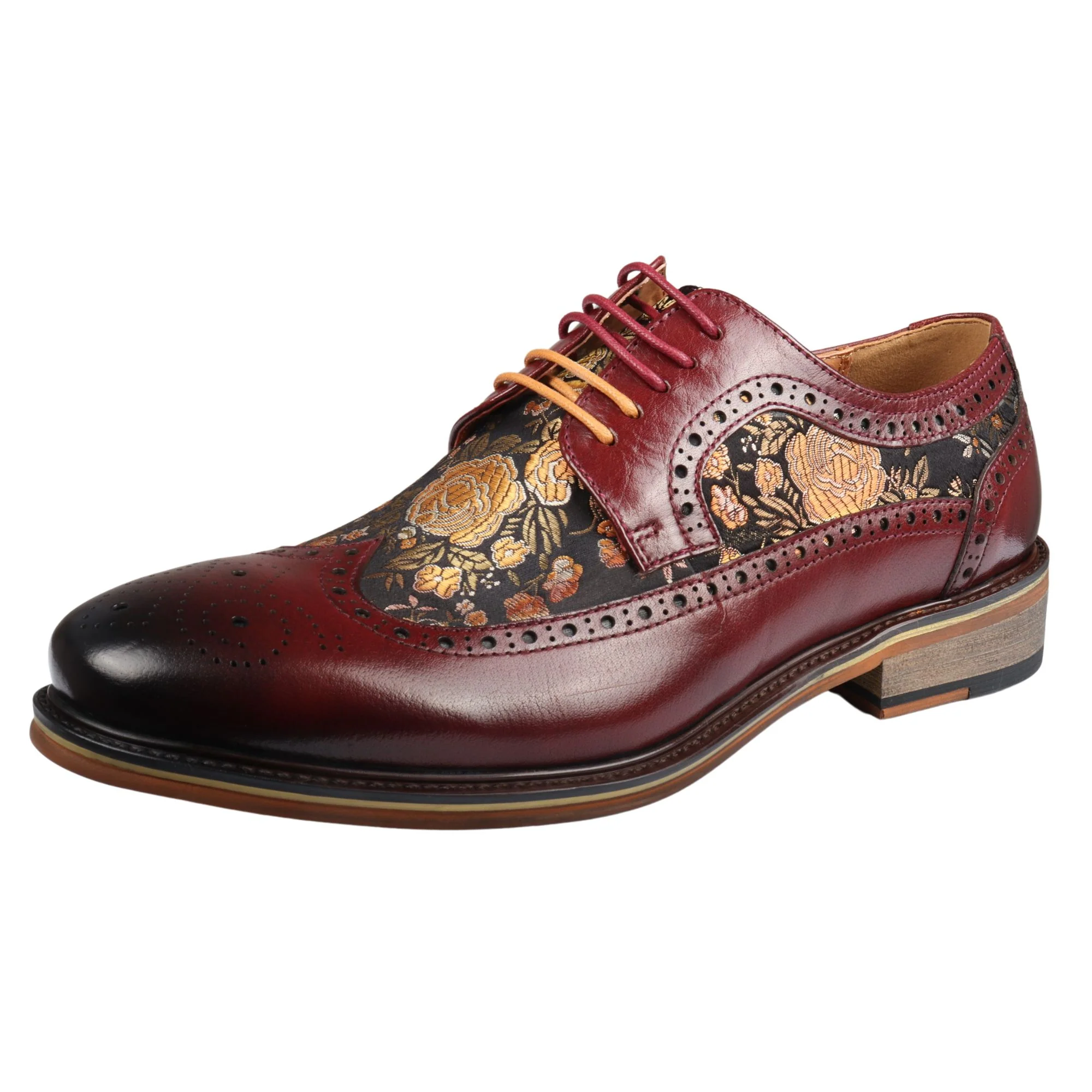 Ross – Men’s Floral Print Leather Red Brogue Shoes - Image 3