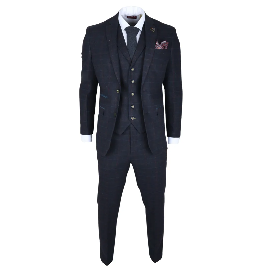 Ryan Men’s Navy 3-Piece Tweed Slim Fit Suit - Image 4