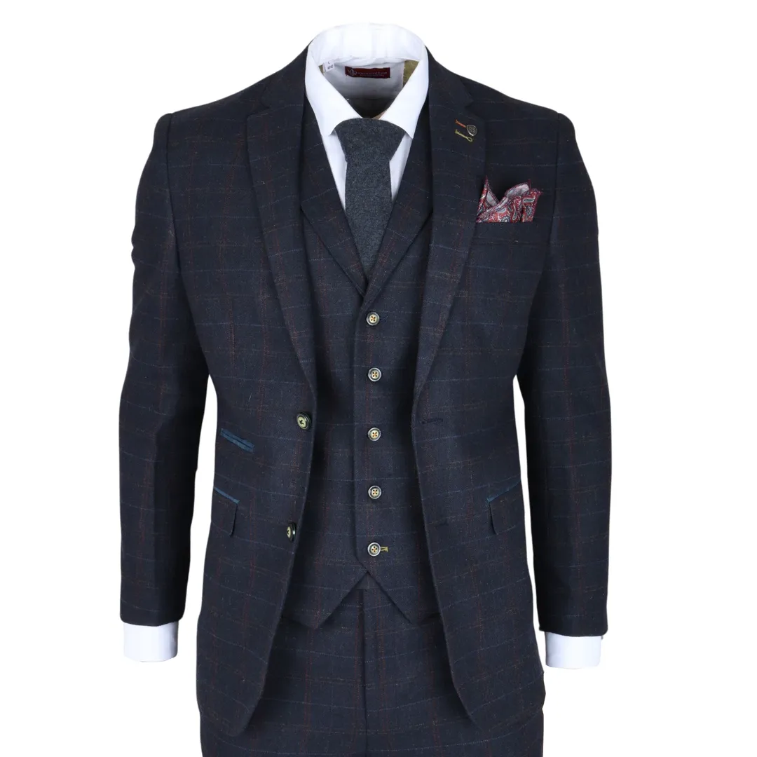 Ryan Men’s Navy 3-Piece Tweed Slim Fit Suit