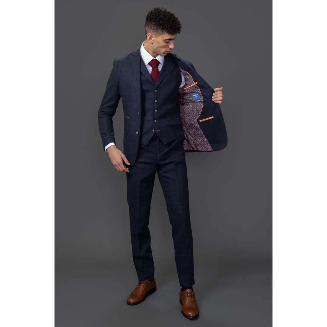 Ryan Men’s Navy 3-Piece Tweed Slim Fit Suit - Image 3