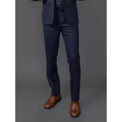 Ryan – Men’s Navy Tweed Check Trousers