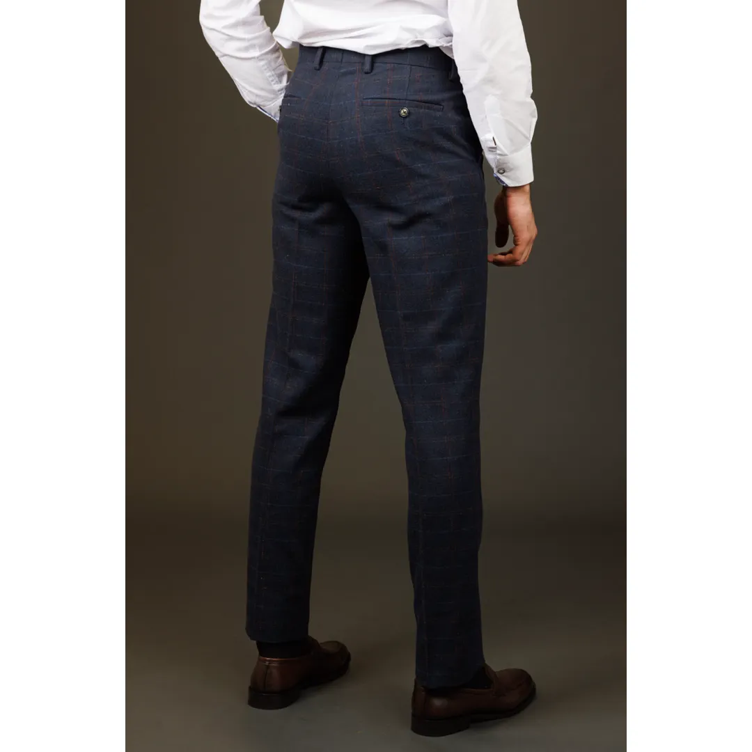 Ryan – Men’s Navy Tweed Check Trousers - Image 3