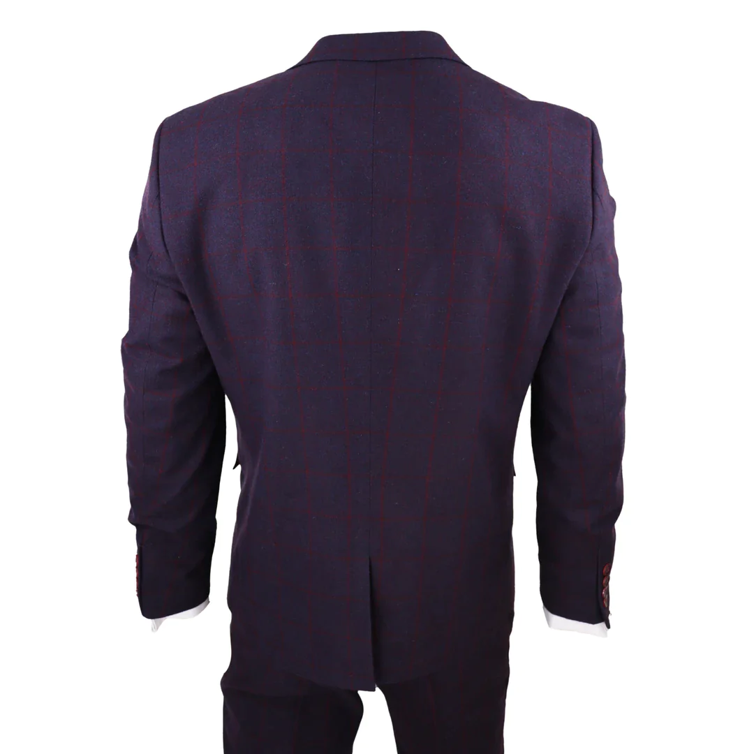 Men’s 3 Piece Suit Wool Tweed Plum Wine Check 1920s Gatsby - Image 7