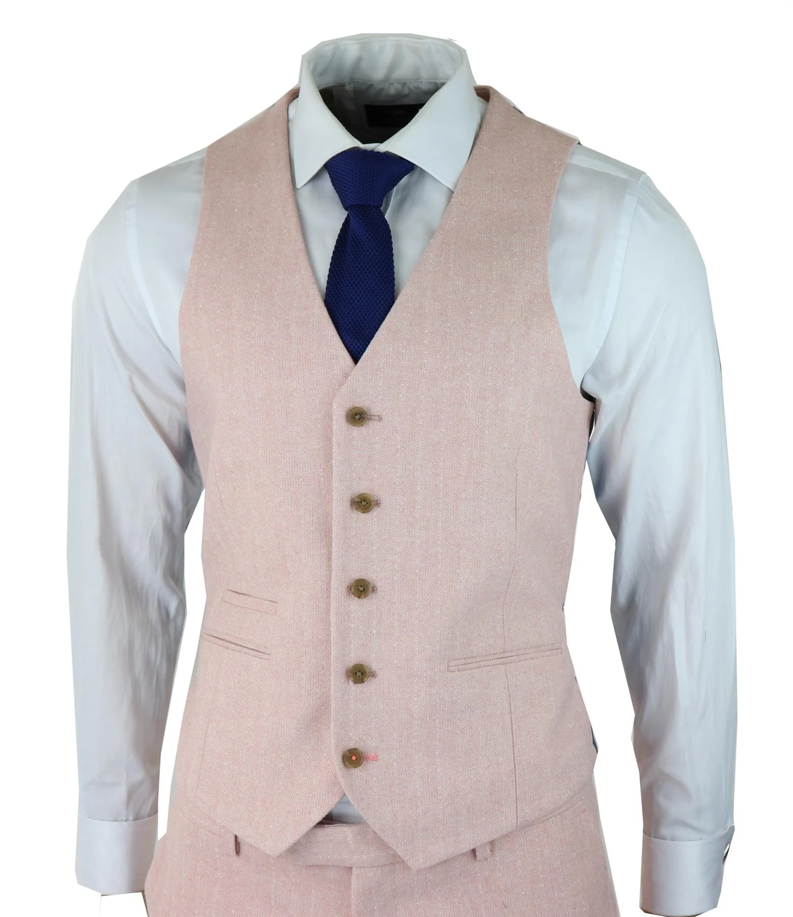 Mens Herringbone Tweed 3 Piece Suit Pink Blush Retro Vintage Short Reg Long - Image 5