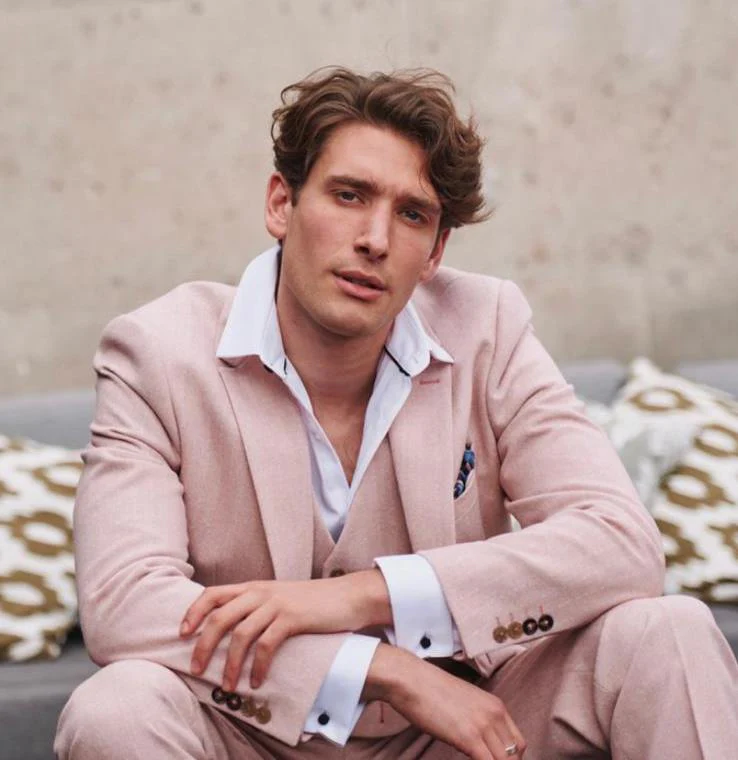 Mens Herringbone Tweed 3 Piece Suit Pink Blush Retro Vintage Short Reg Long - Image 7