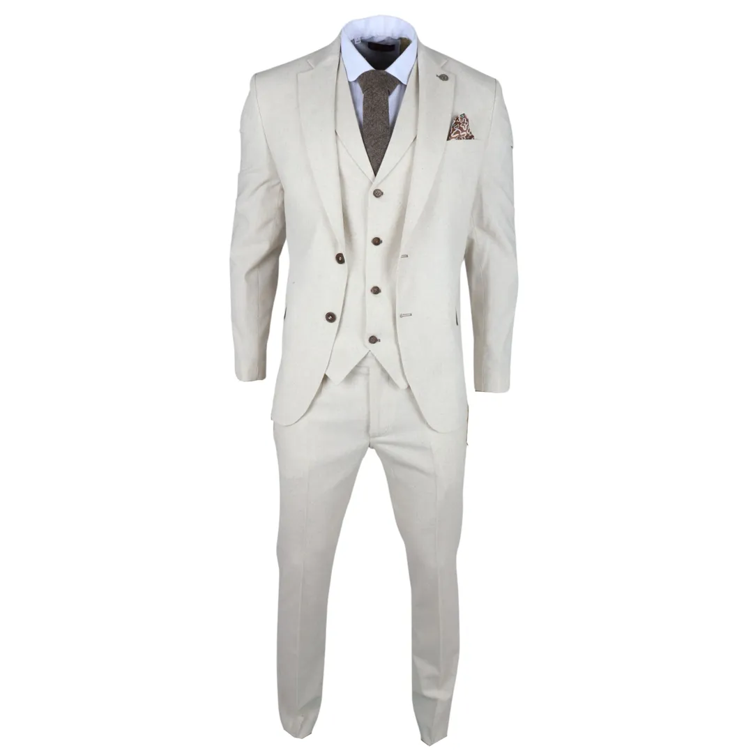 TP-21 Men’s Beige 3-Piece Linen Summer Wedding Suit - Image 7