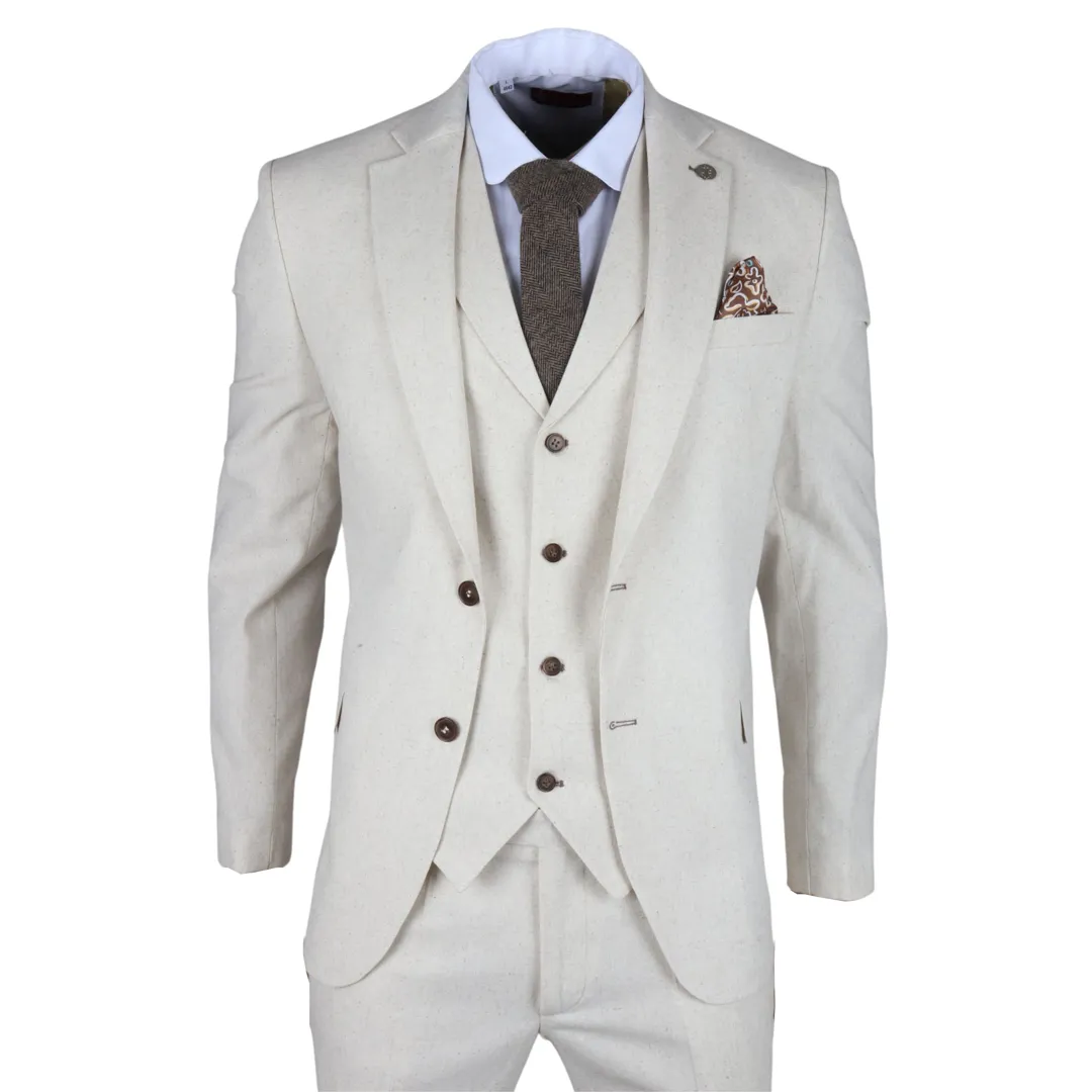 TP-21 Men’s Beige 3-Piece Linen Summer Wedding Suit