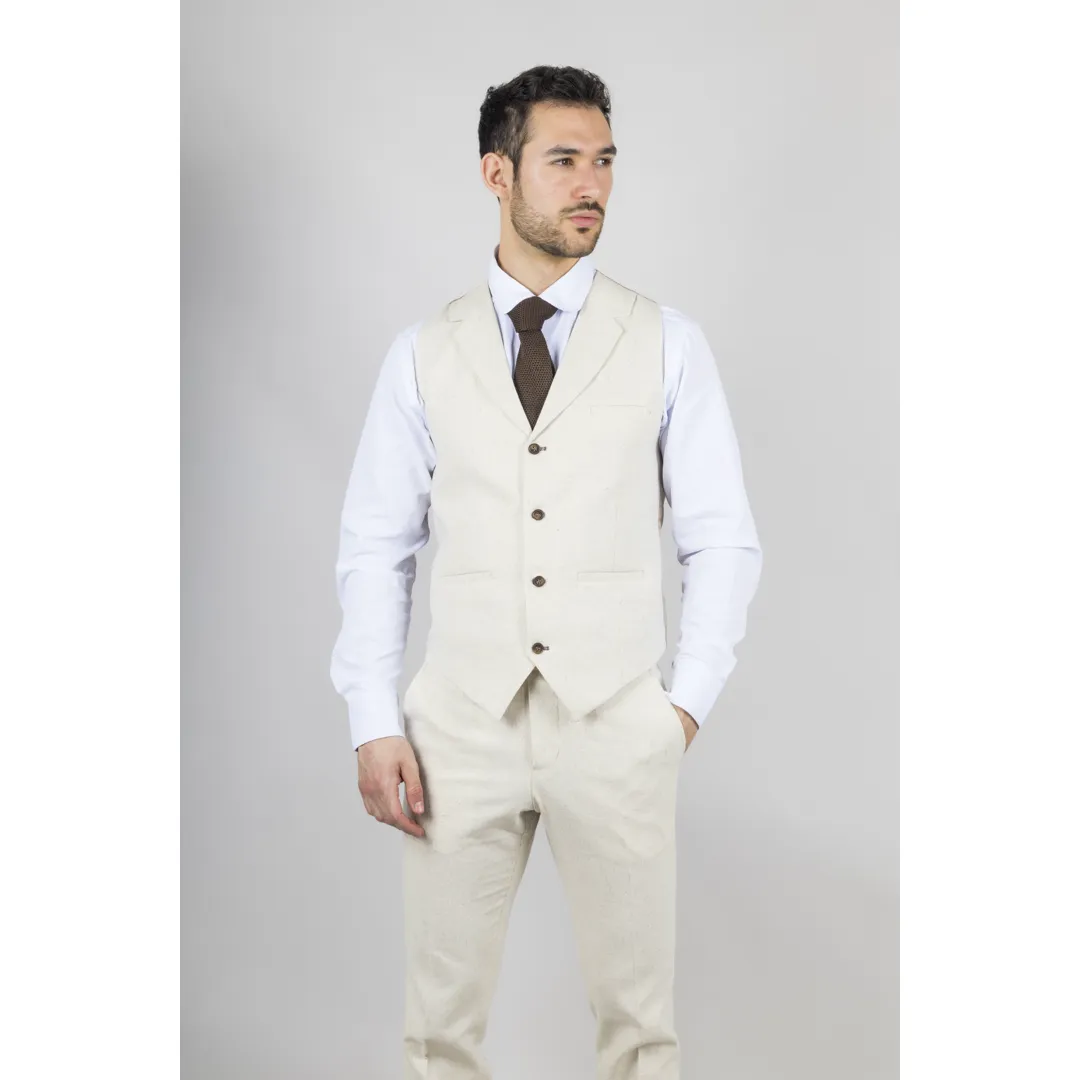 TP-21 Men’s Beige 3-Piece Linen Summer Wedding Suit - Image 4