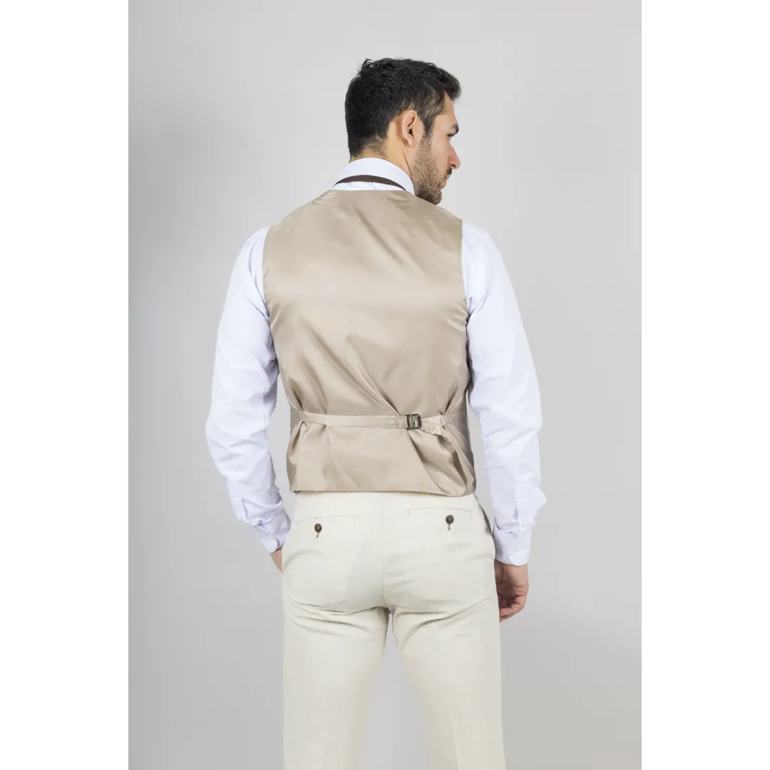 TP-21 Men’s Beige 3-Piece Linen Summer Wedding Suit - Image 5