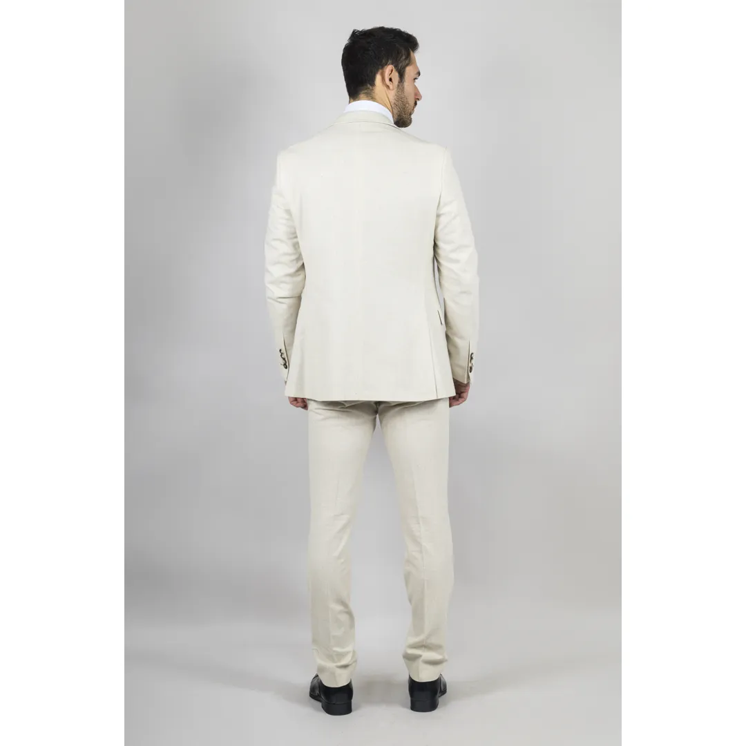 TP-21 Men’s Beige 3-Piece Linen Summer Wedding Suit - Image 6