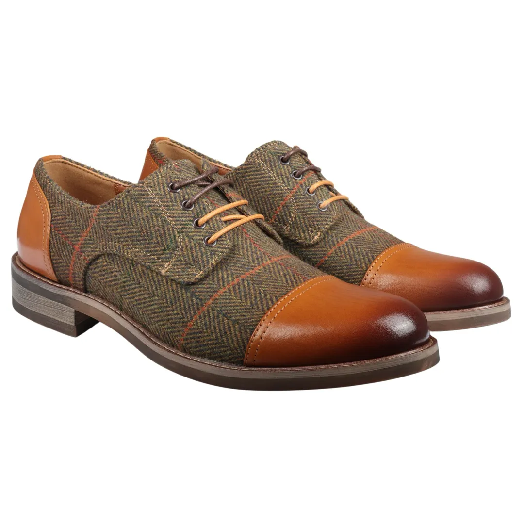 Theon – Men’s Leather Tweed Oxford Shoes - Image 2