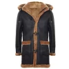 Men’s Shearling Sheepskin Duffle Coat WW2 UK Winter 3/4 Hood Brown Ginger