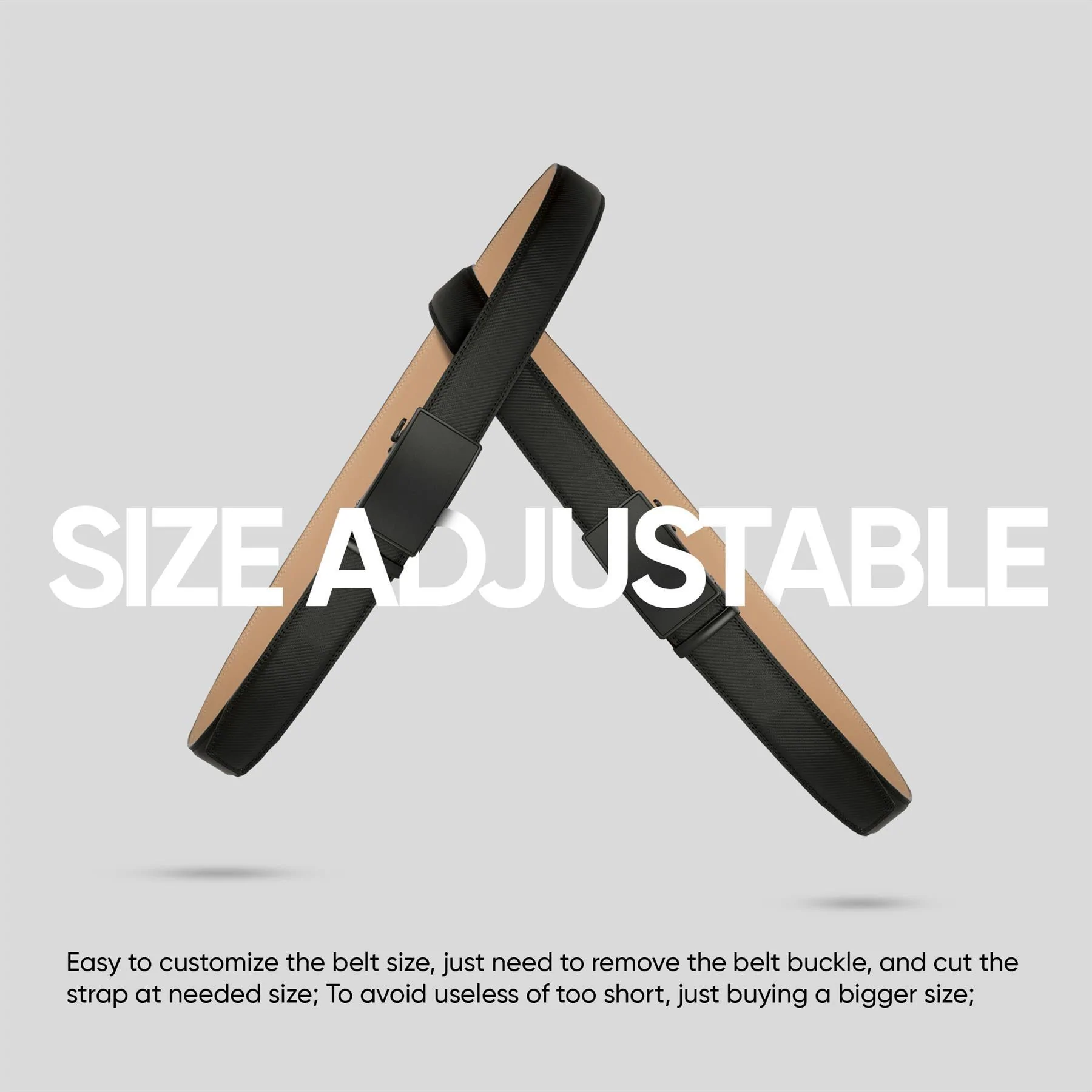 Mens Leather Black Belt Ratchet Trouser Jeans Dress 35MM Trim To Fit Any Size - Image 4