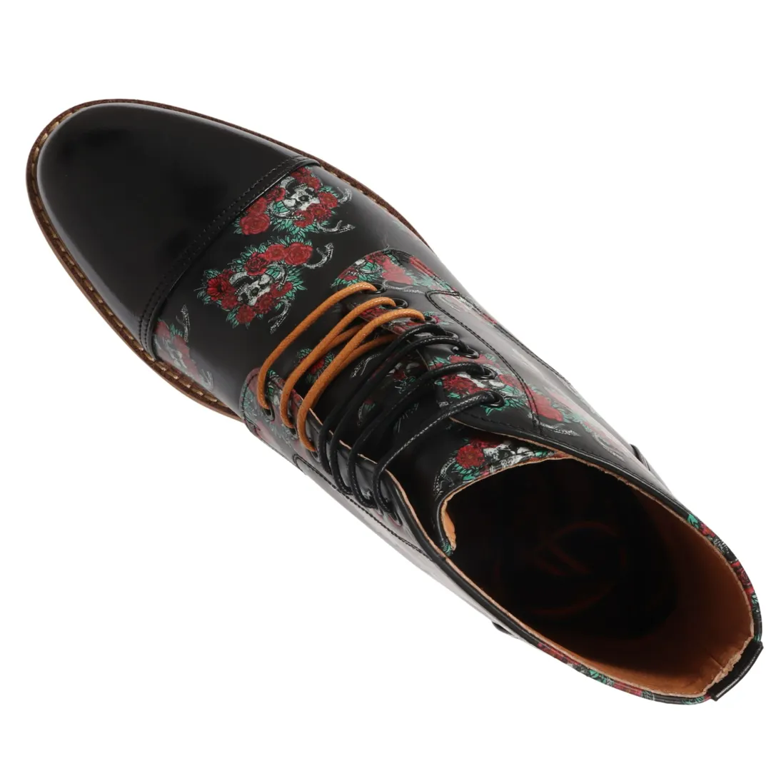 Adam – Men’s Black Floral Skull Print Leather Oxford Boots - Image 5