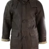 Mens Winter Real Sheepskin Leather Duffle Safari Jacket Brown & Cream Hood Vintage-B3 Brown Ginger