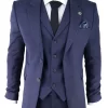 Men’s Navy-Blue Herringbone Tweed 3 Piece Suit