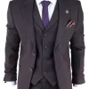 Men’s Plum Herringbone Tweed 3 Piece Suit