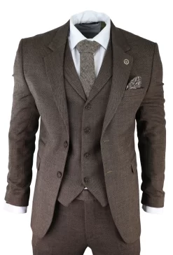 Men’s Brown Herringbone Tweed 3 Piece Suit