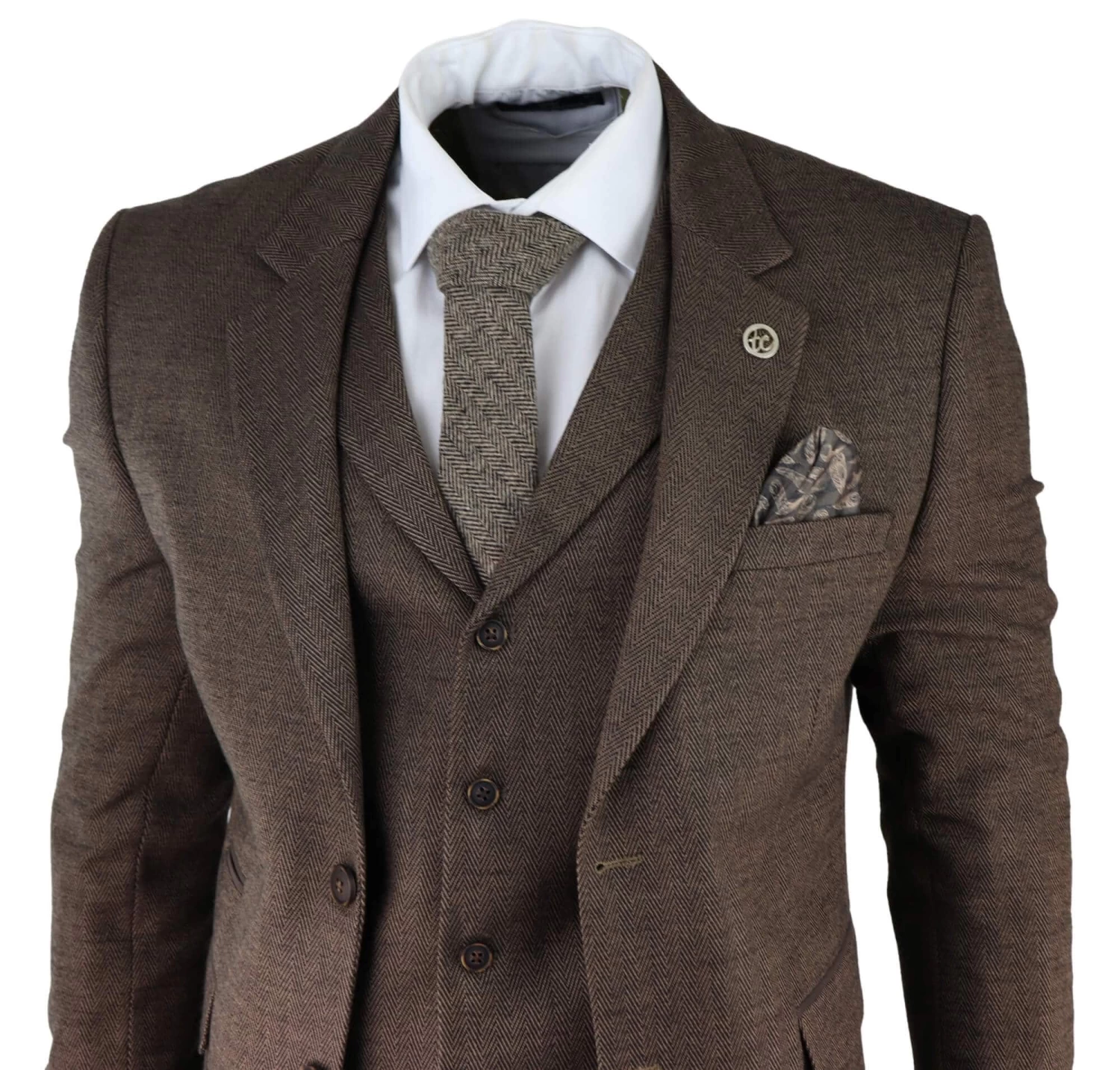Men’s Brown Herringbone Tweed 3 Piece Suit - Image 2