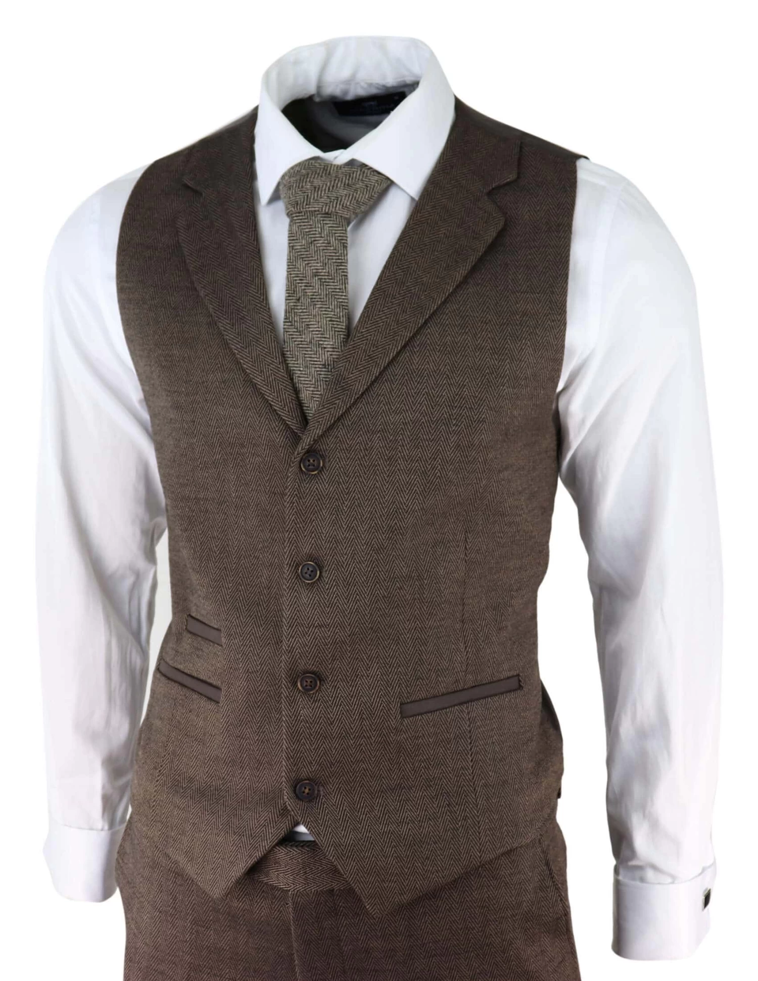Men’s Brown Herringbone Tweed 3 Piece Suit - Image 3