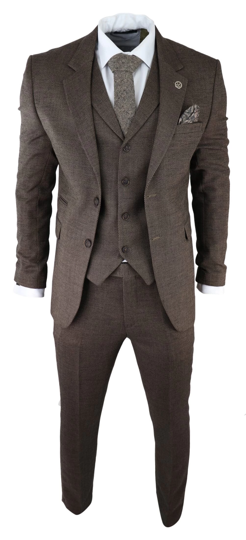 Men’s Brown Herringbone Tweed 3 Piece Suit - Image 4