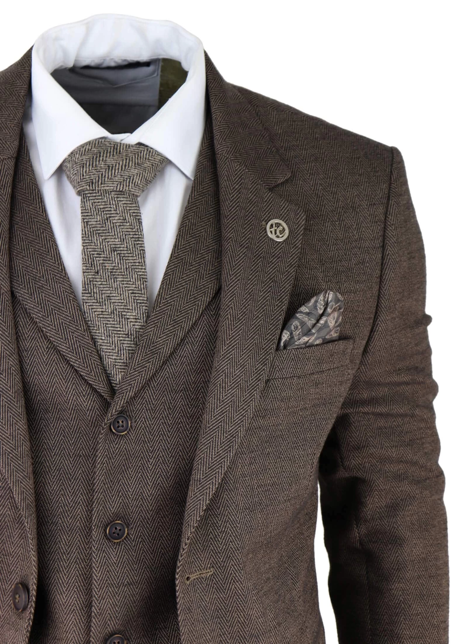 Men’s Brown Herringbone Tweed 3 Piece Suit - Image 5