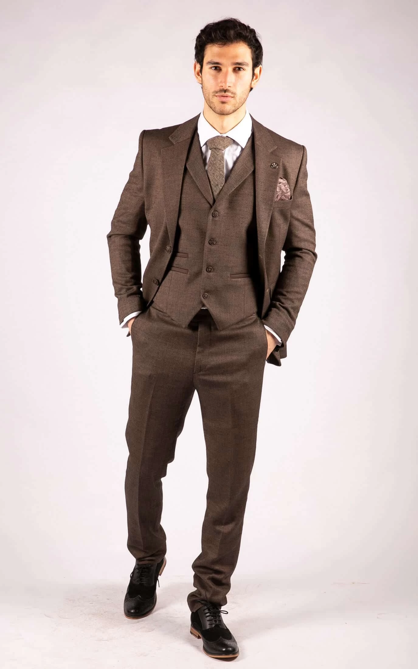 Men’s Brown Herringbone Tweed 3 Piece Suit - Image 7
