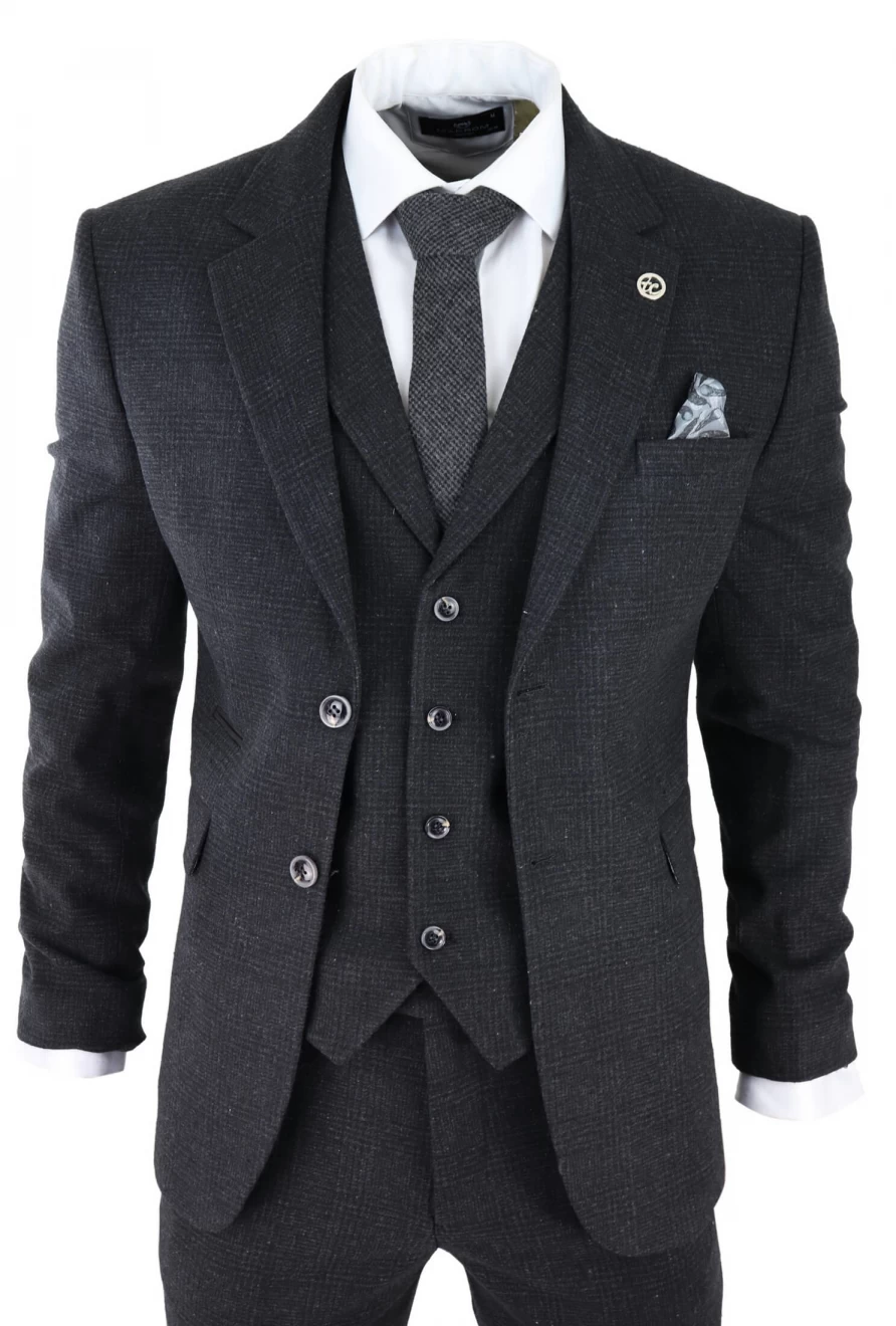 Men’s Black Glen Check 3 Piece Suit