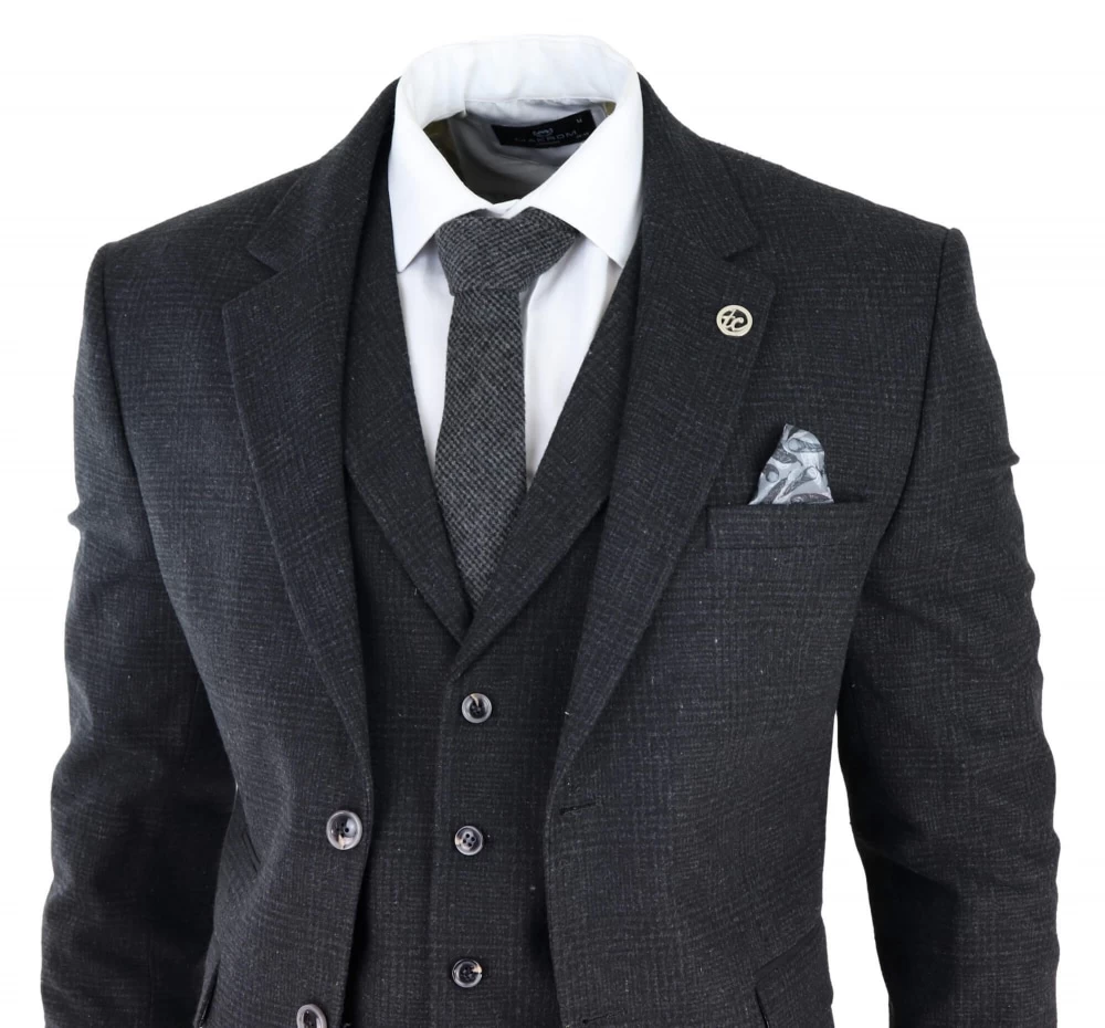 Men’s Black Glen Check 3 Piece Suit - Image 2