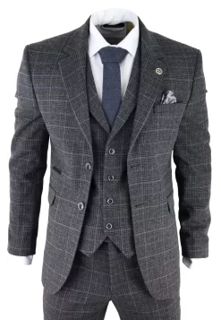 Men’s Grey Tartan Check 3 Piece Suit