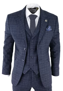 Men’s Blue Tartan Check 3 Piece Suit