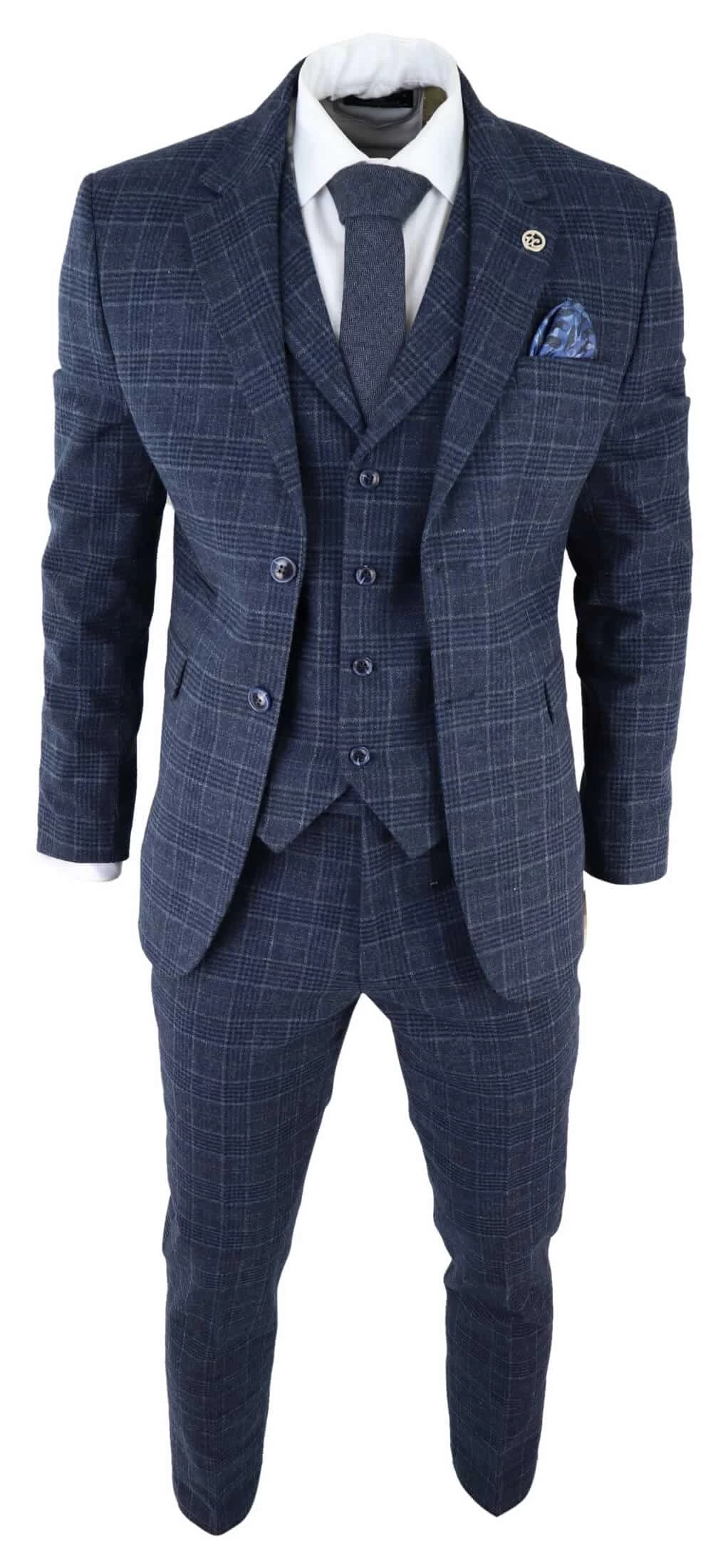 Men’s Blue Tartan Check 3 Piece Suit - Image 2