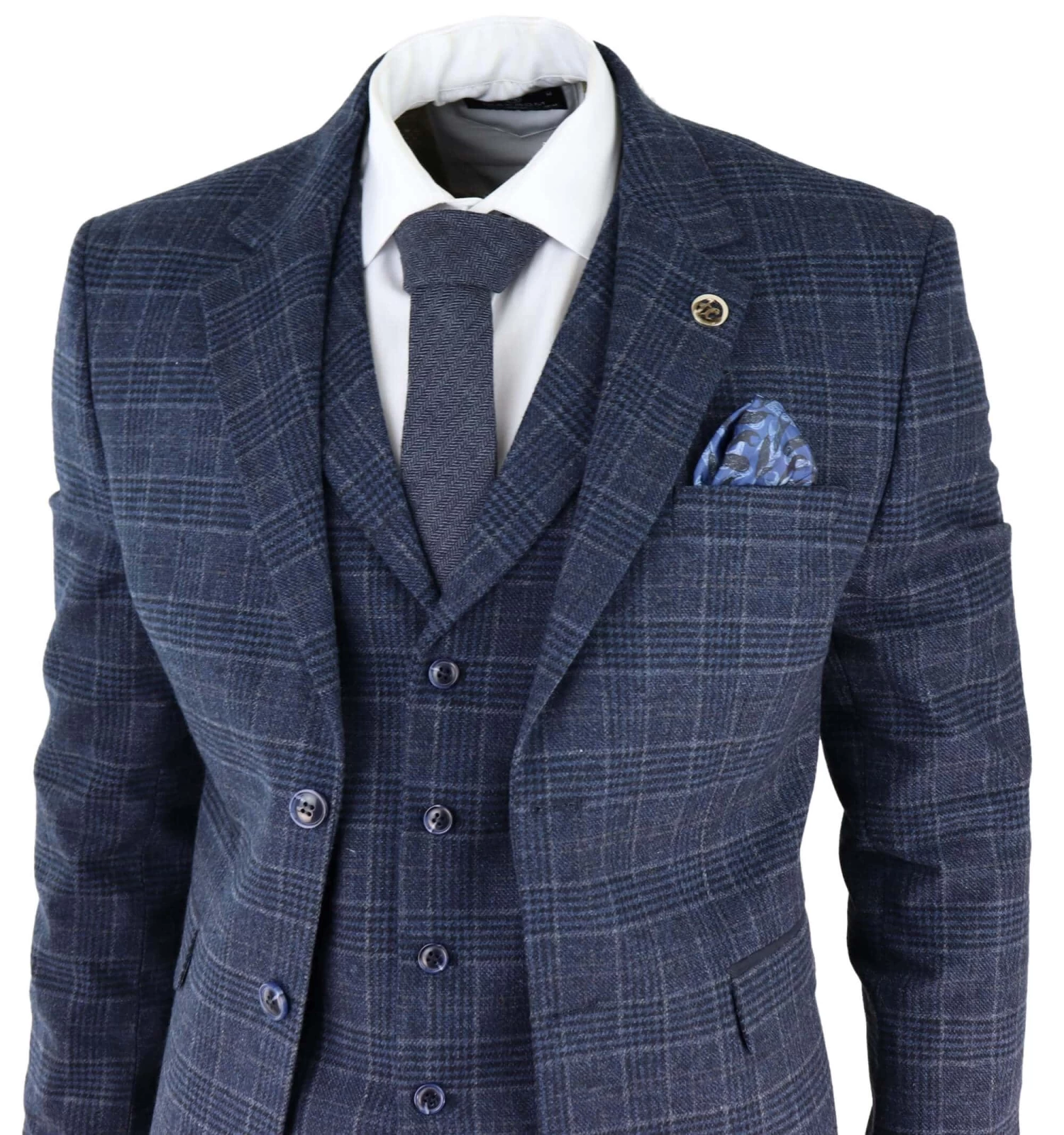Men’s Blue Tartan Check 3 Piece Suit - Image 3