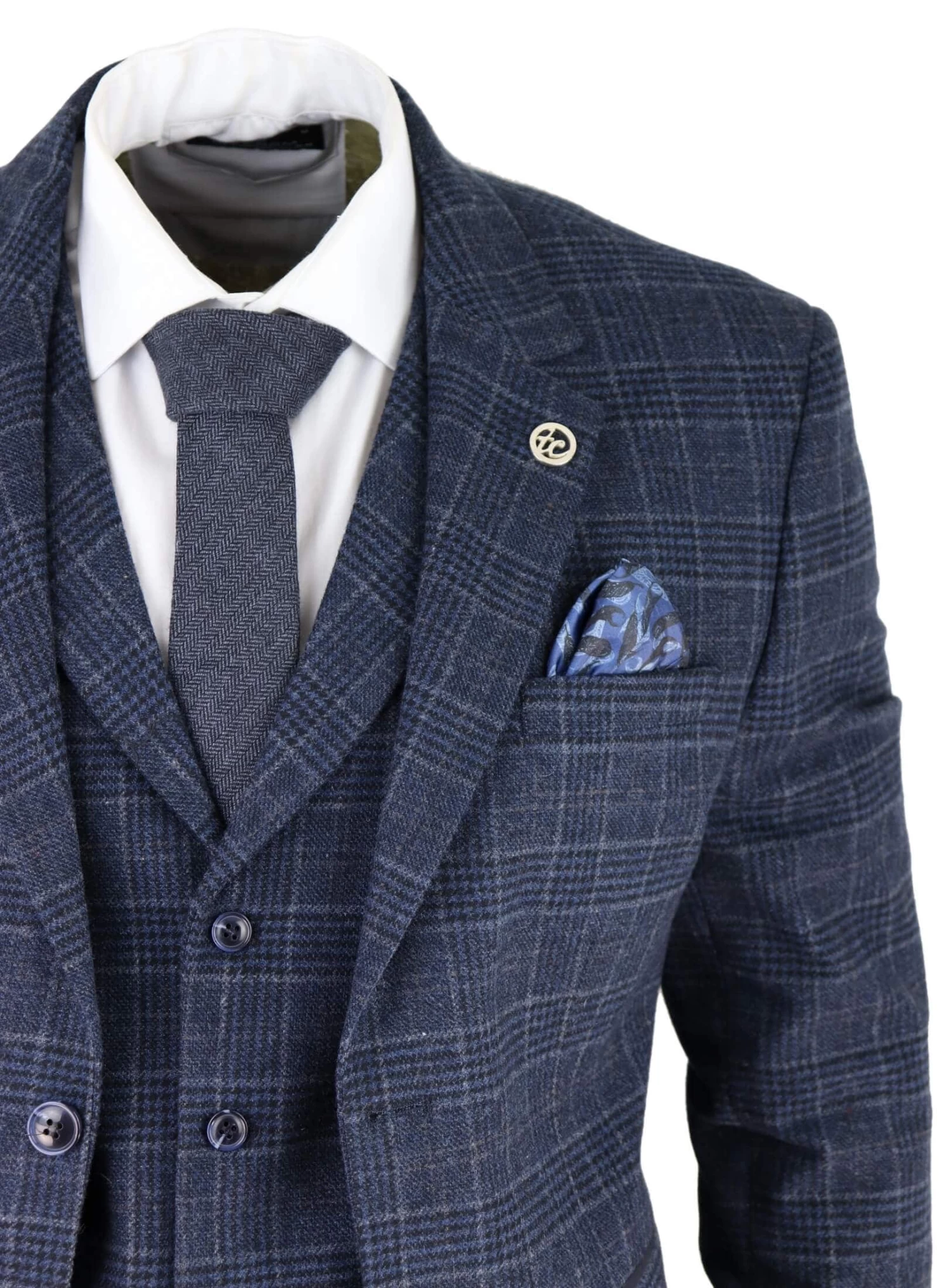 Men’s Blue Tartan Check 3 Piece Suit - Image 5