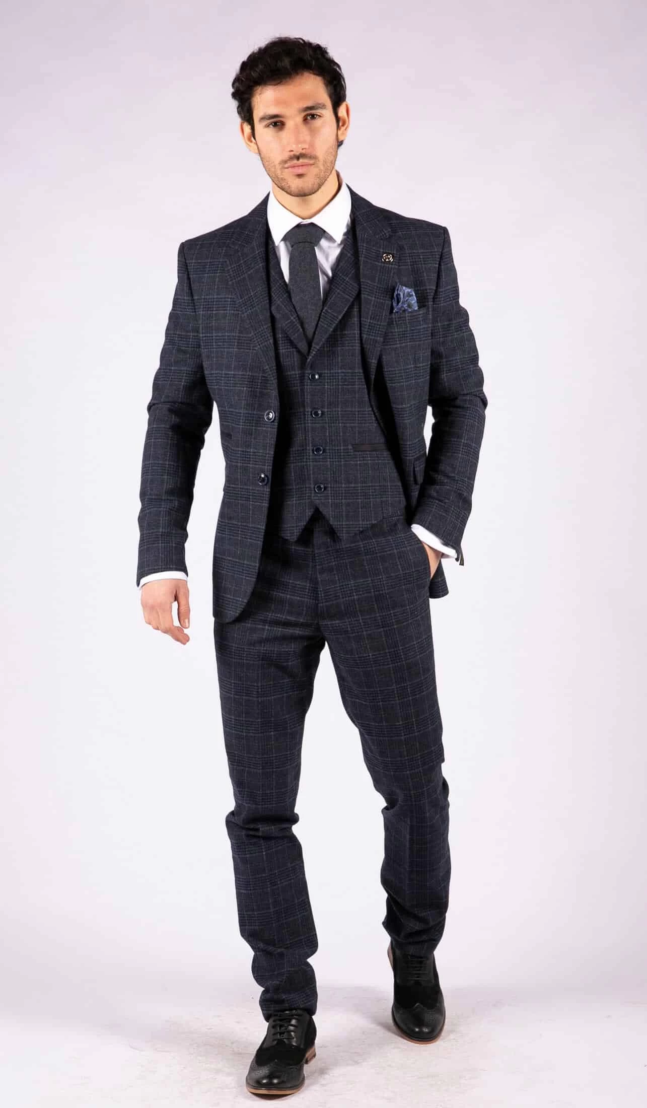Men’s Blue Tartan Check 3 Piece Suit - Image 7