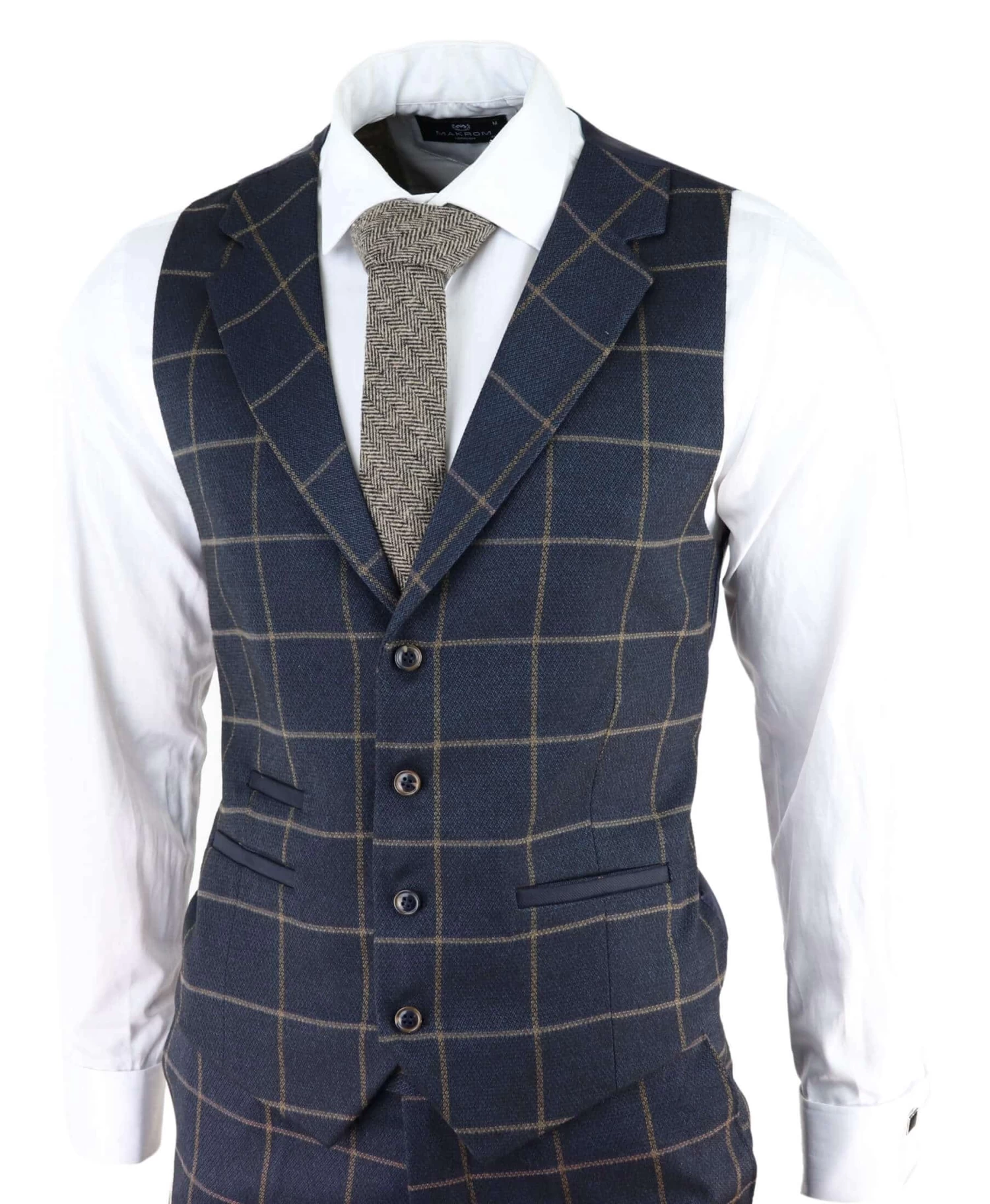 Men’s Navy-Blue Windowpane Check 3 Piece Suit - Image 3