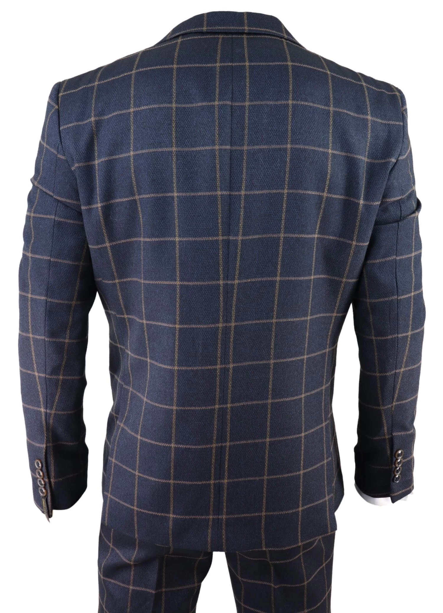 Men’s Navy-Blue Windowpane Check 3 Piece Suit - Image 6