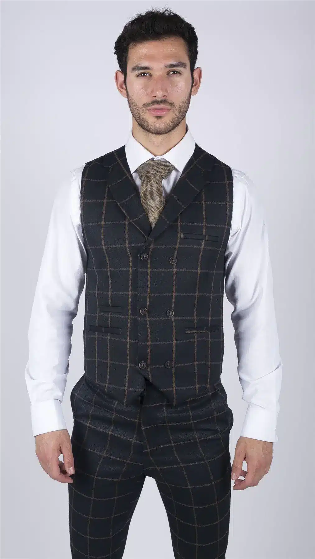 Mens Classic Waistcoat Prince Of Wales Check Navy Slim Fit Vintage Wedding - Image 5
