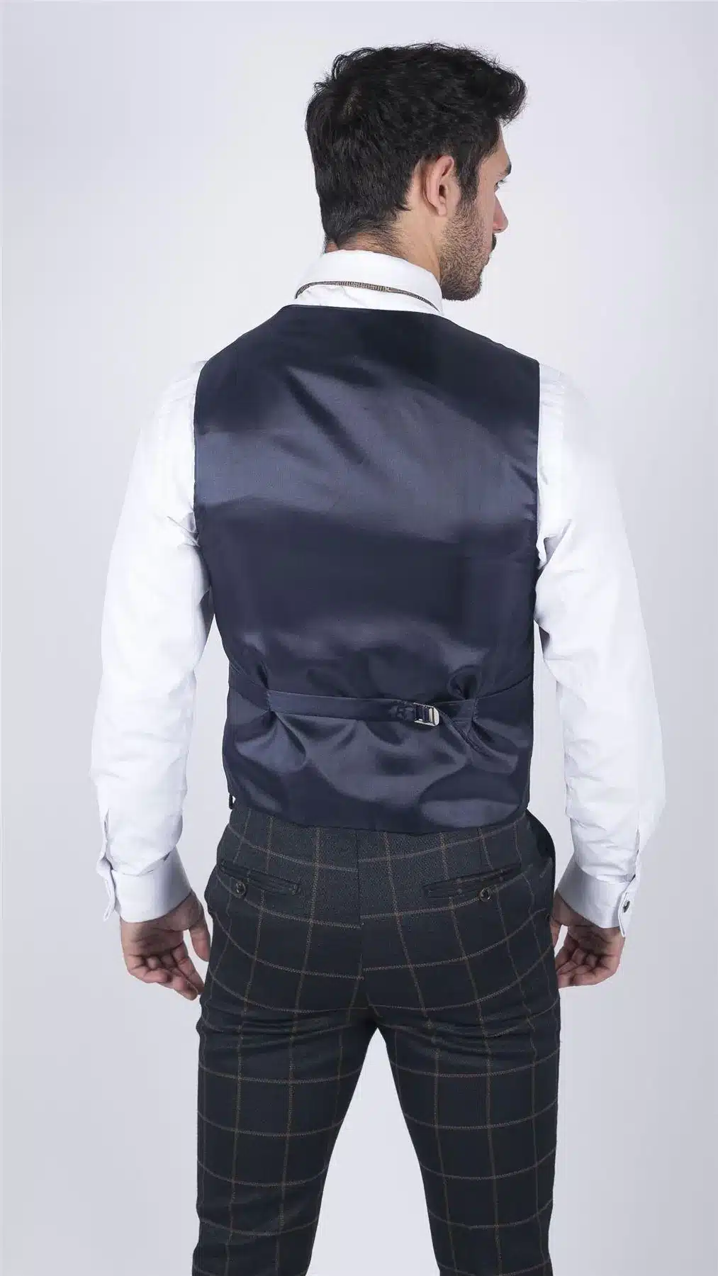 Mens Classic Waistcoat Prince Of Wales Check Navy Slim Fit Vintage Wedding - Image 2