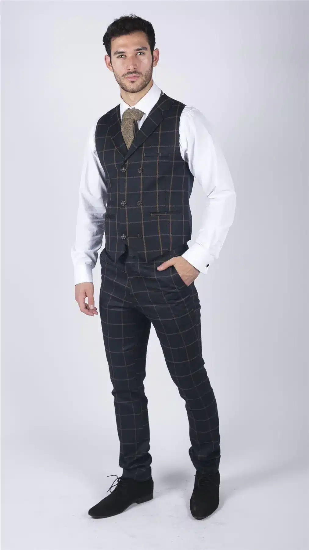 Mens Classic Waistcoat Prince Of Wales Check Navy Slim Fit Vintage Wedding - Image 3