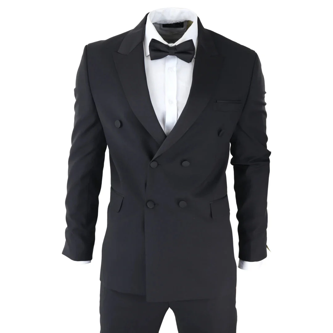 AK-22 – Men’s Double Breasted Black Tuxedo Dinner Wedding Suit
